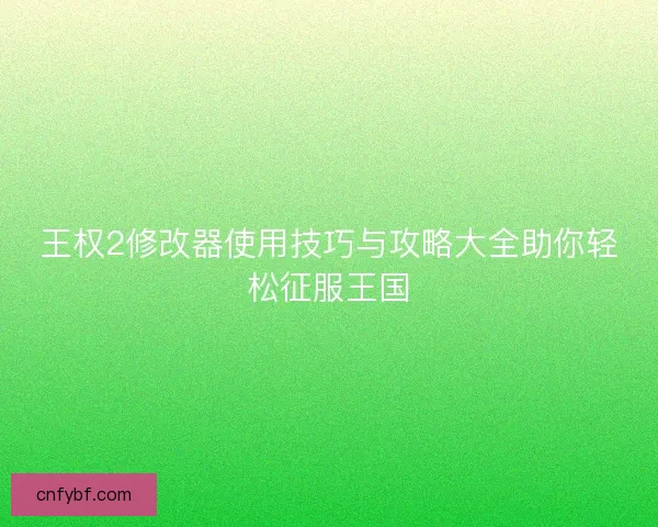王权2修改器使用技巧与攻略大全助你轻松征服王国 王权2修改器使用技巧与攻略大全助你轻松征服王国