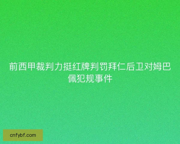 前西甲裁判力挺红牌判罚拜仁后卫对姆巴佩犯规事件 前西甲裁判力挺红牌判罚拜仁后卫对姆巴佩犯规事件