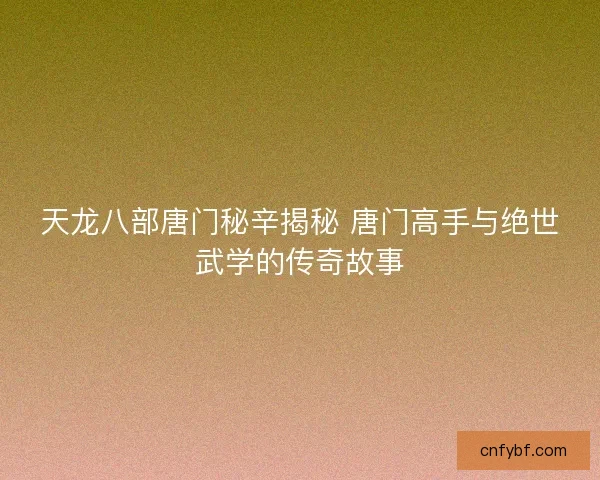 天龙八部唐门秘辛揭秘 唐门高手与绝世武学的传奇故事