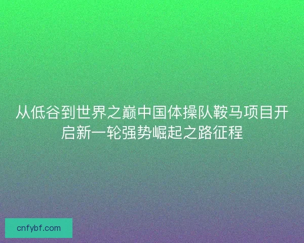 从低谷到世界之巅中国体操队鞍马项目开启新一轮强势崛起之路征程